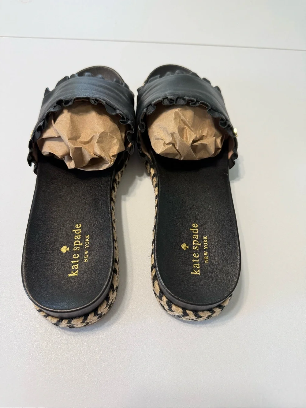 kate Spade Zahara Leather Sandals Black Slide Espadrille Platform Size 9.5 - Picture 4 of 16